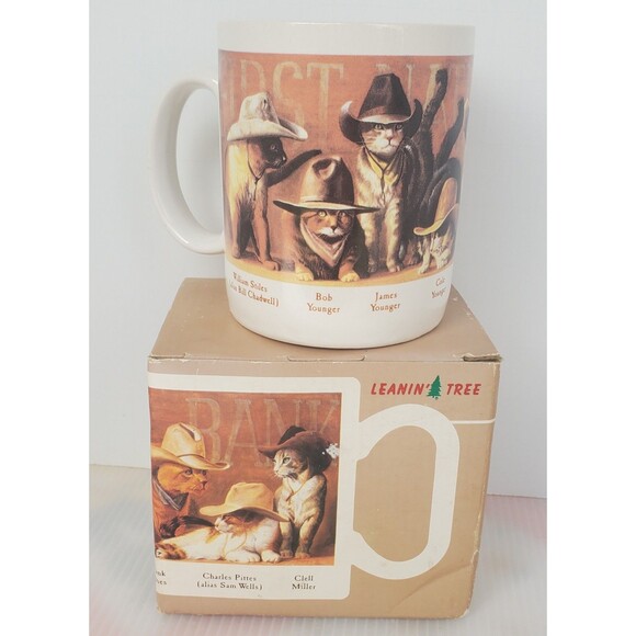 Leanin Tree "The James-Younger Gang's Last Raid" Ceramic Coffee Mug Cowboy Cats - Picture 1 of 9